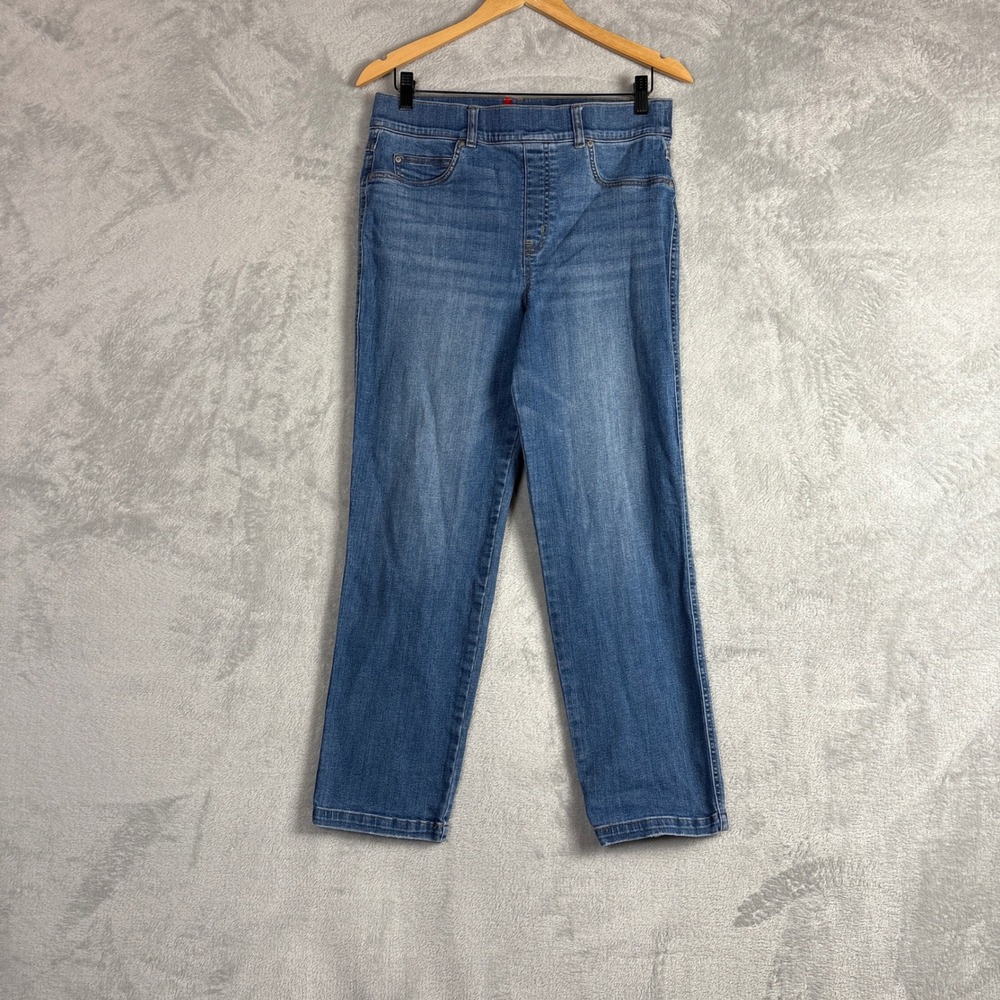 Spanx Pull On Straight Leg Large Jeans Medium Wash Blue Mid Rise Denim Pants
